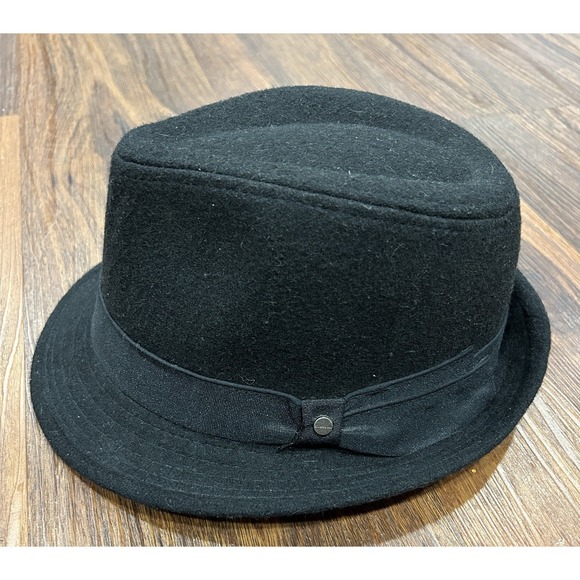 Vintage STETSON Fedora Mens L XL Wool Hat Pinstripe Cap Classic Retro BLACK Pap